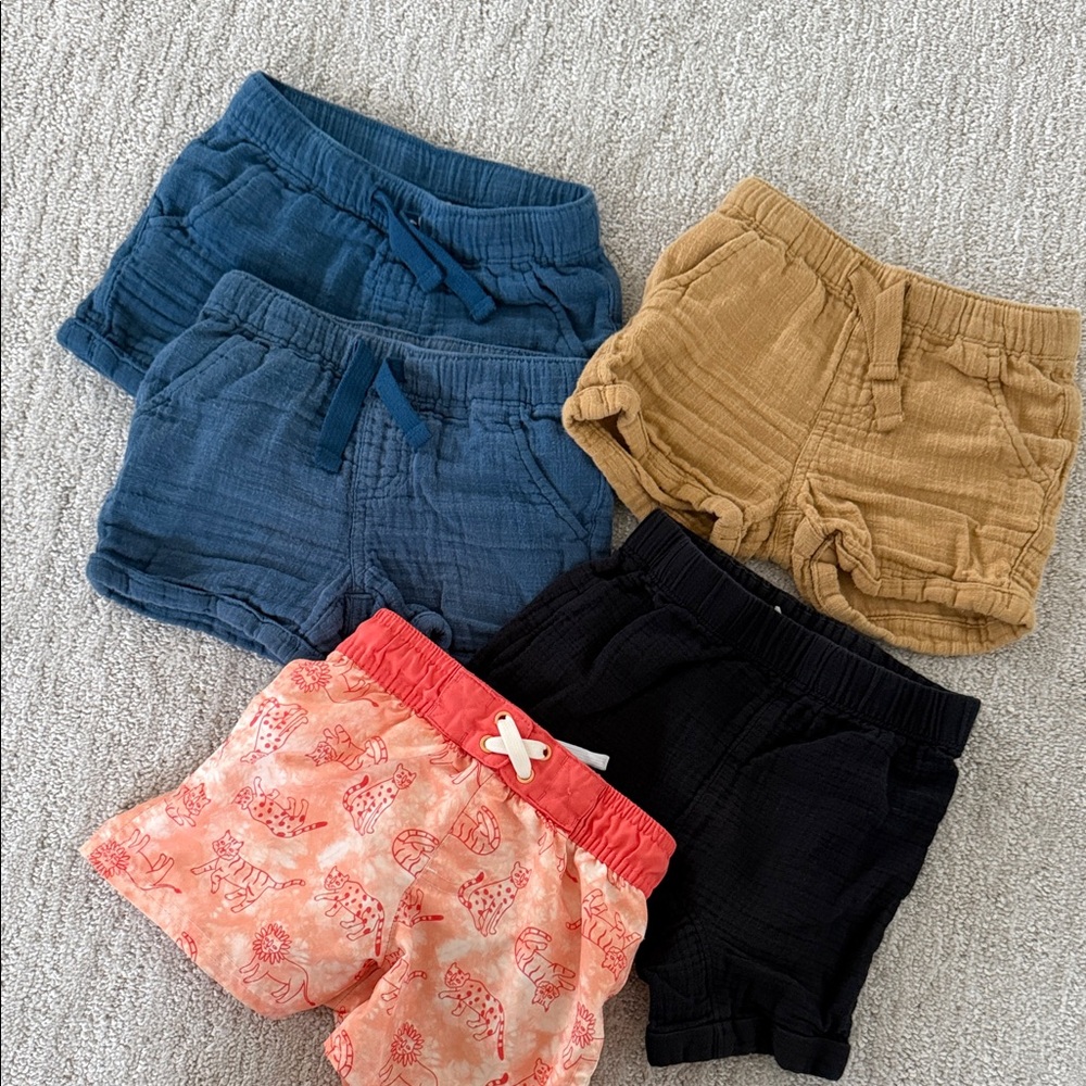 Cat and jack Set of 5 Baby Shorts in Blue, Black, Tan, and Red